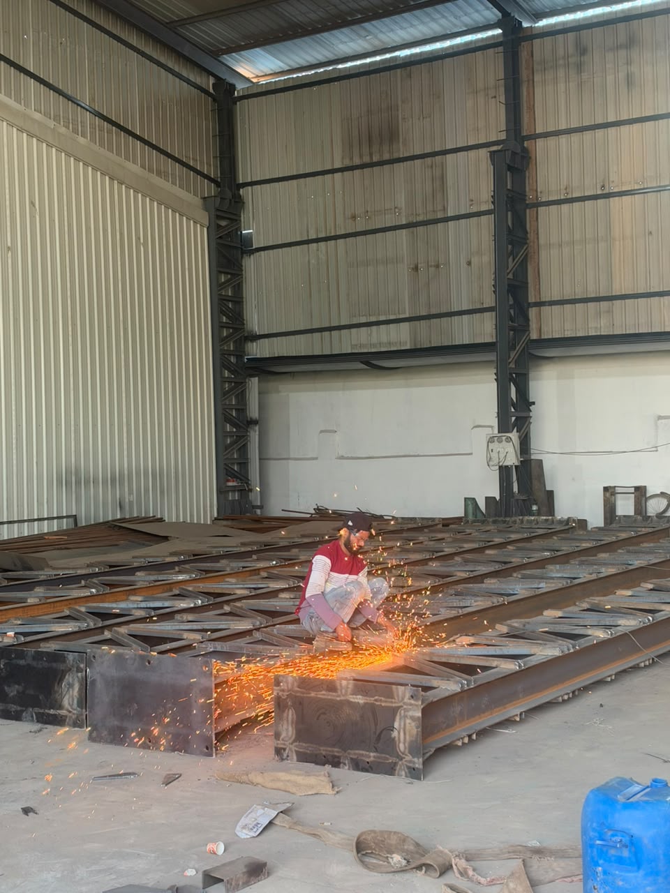 Vertical structural steel columns and rafters fabricated for industrial canopy shed